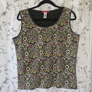 Anne Klein Black Floral Scoop Neck Tank Top - Pink & Yellow Pattern XL